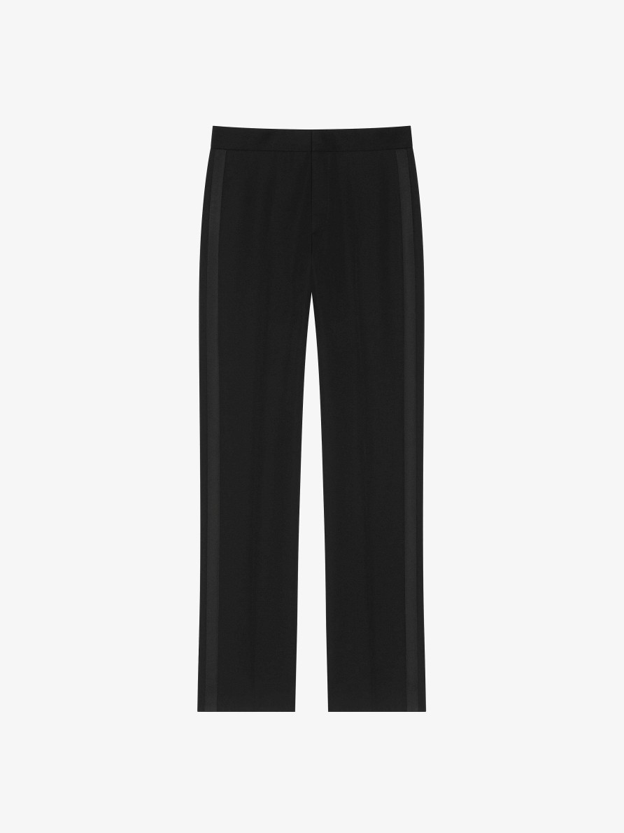 Uomini Givenchy Pantaloni | Pantaloni Sartoriali Slim Fit In Lana Con Dettagli In Raso Nero