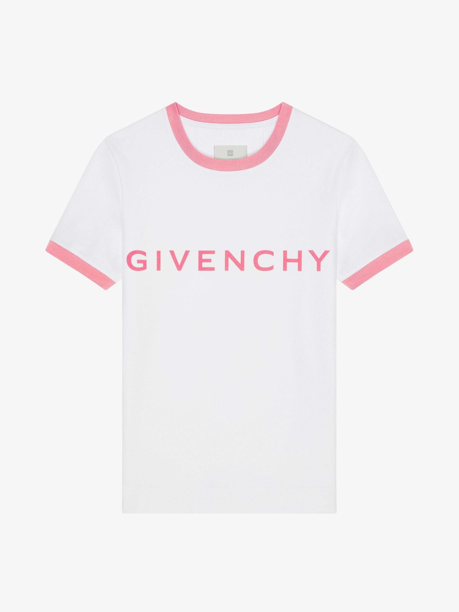 Donne Givenchy Magliette | T-Shirt Givenchy Archetype Slim Fit In Cotone Bianco/Rosa