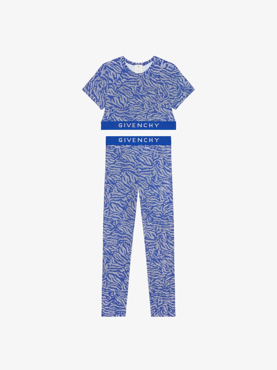 Donne Givenchy Ragazza (Da 4 A 12 Anni) | Set T-Shirt E Leggings Con Stampa Zebrata Bianco Blu