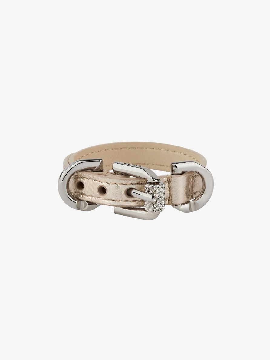 Donne Givenchy Gioielleria | Bracciale Voyou In Pelle Laminata E Metallo Oro Polveroso