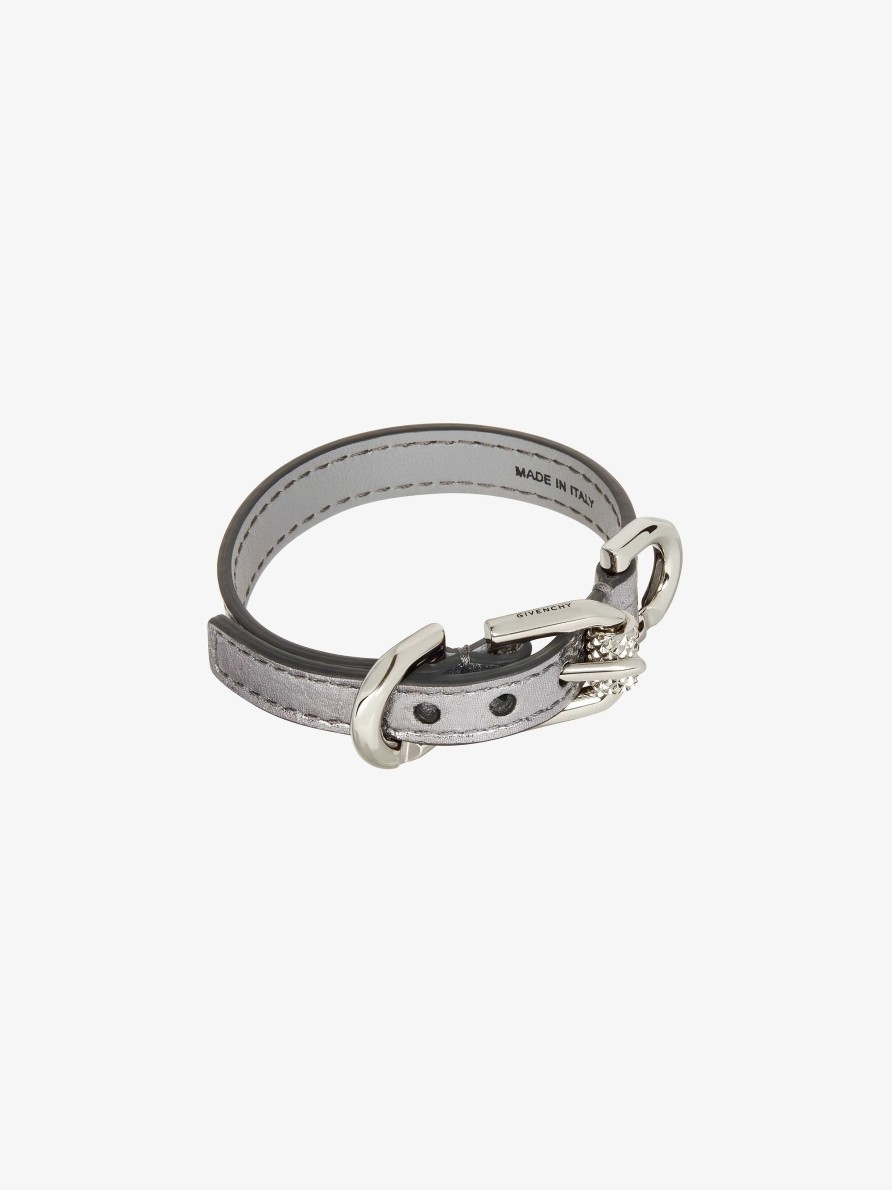 Donne Givenchy Gioielleria | Bracciale Voyou In Pelle Laminata E Metallo Grigio Argentato