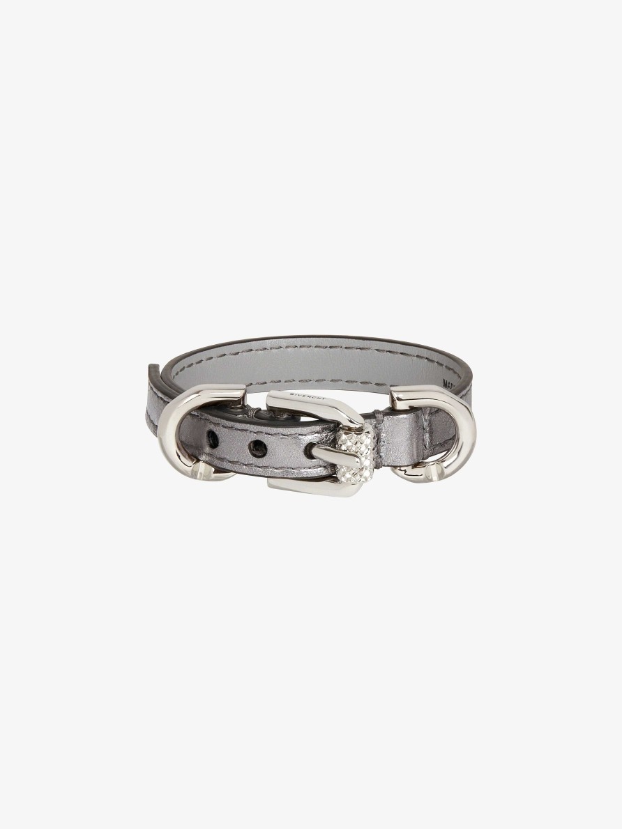 Donne Givenchy Gioielleria | Bracciale Voyou In Pelle Laminata E Metallo Grigio Argentato