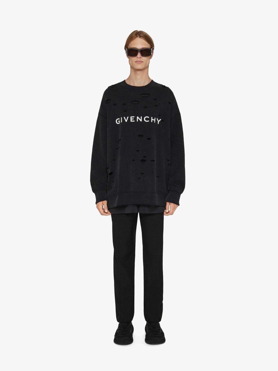 Uomini Givenchy Felpe E Felpe Con Cappuccio | Felpa Archetype Di Givenchy Con Effetto Destroyed Nero Sbiadito