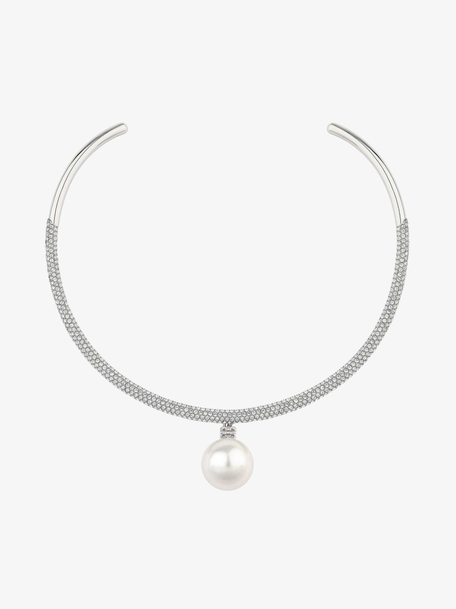 Donne Givenchy Gioielleria | Collana Torque Di Perle In Metallo Con Perla E Cristalli Bianco/Argento