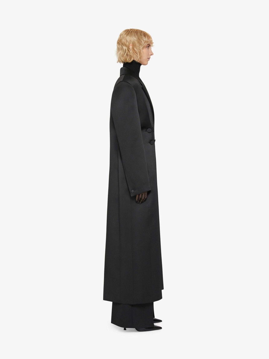 Donne Givenchy Giacche E Cappotti | Cappotto Con Bottoni In Raso Nero