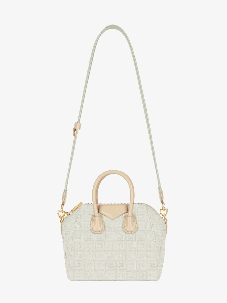 Donne Givenchy Antigona | Borsa Mini Antigona In Canvas Ricamato 4G Beige Naturale