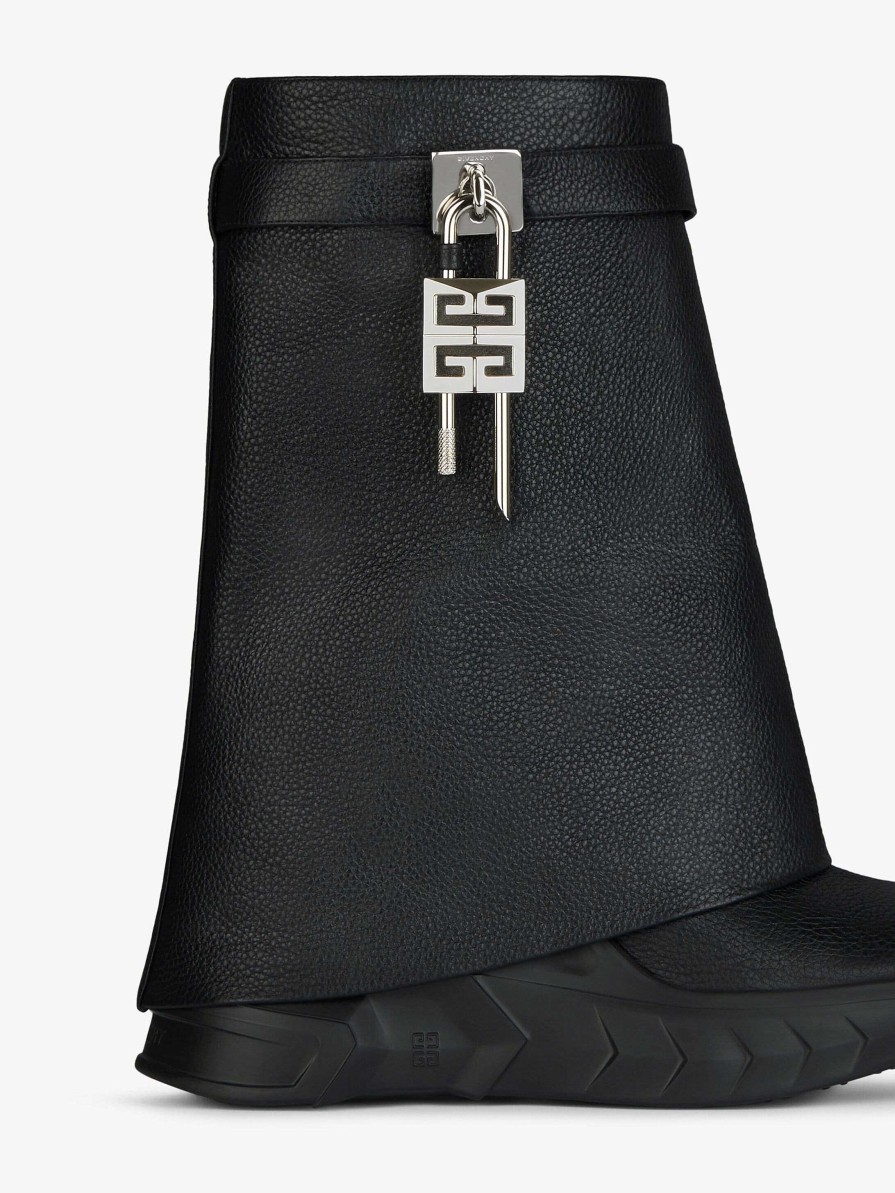 Donne Givenchy Blocco Dello Squalo | Stivaletti Biker Shark Lock In Pelle Granata Nero