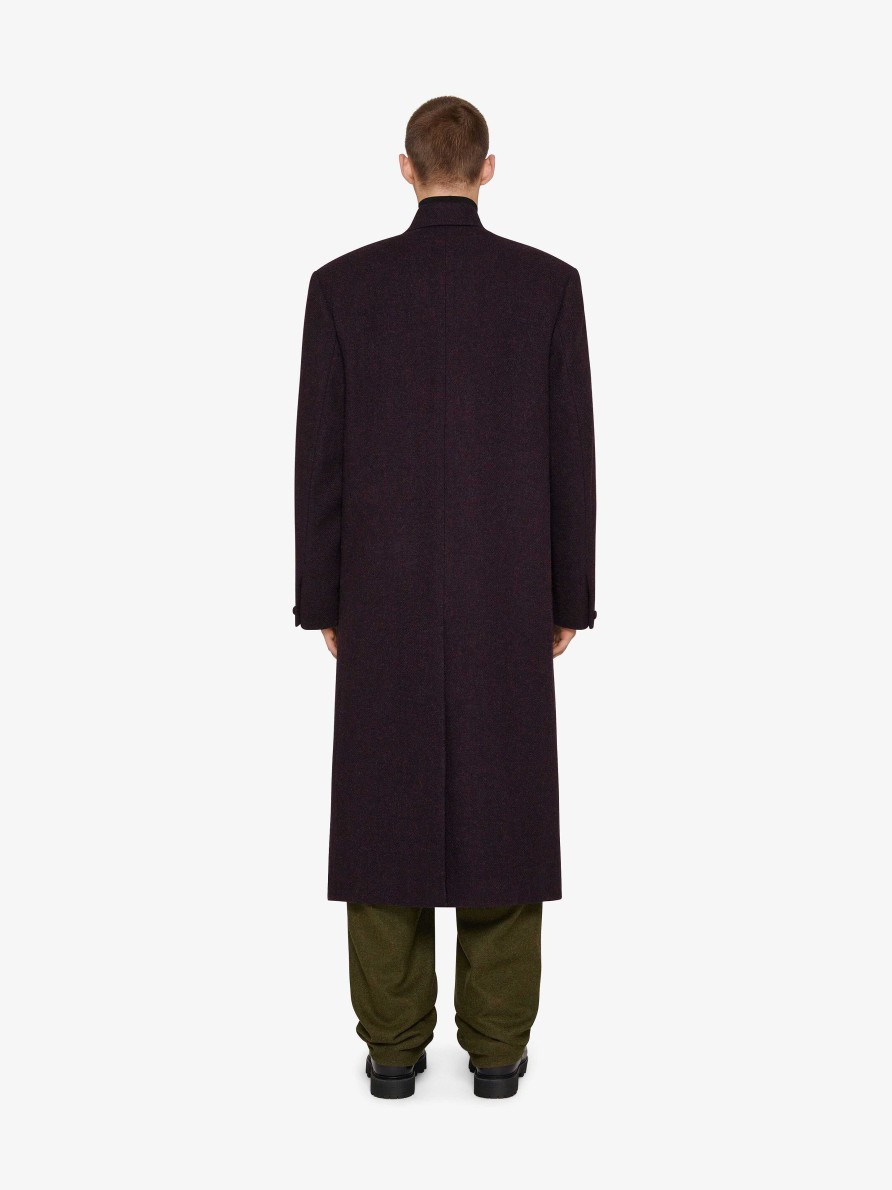 Uomini Givenchy Giacche E Cappotti | Cappotto Lungo Doppiopetto Oversize In Lana Viola Scuro