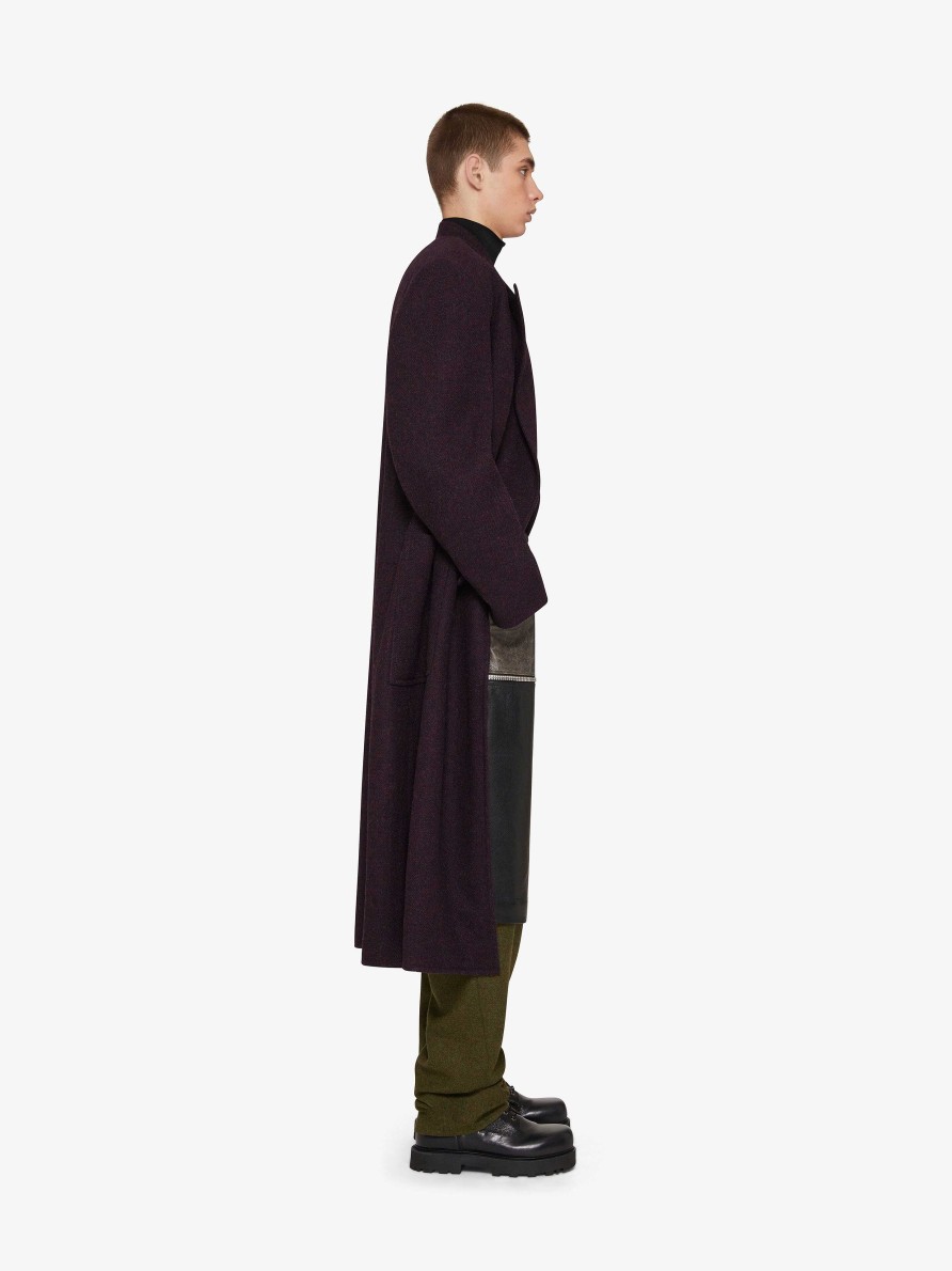 Uomini Givenchy Giacche E Cappotti | Cappotto Lungo Doppiopetto Oversize In Lana Viola Scuro