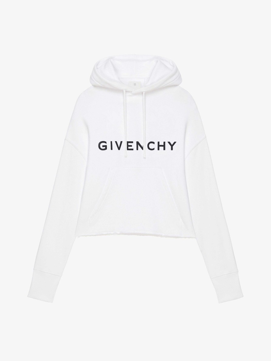 Donne Givenchy Felpe E Felpe Con Cappuccio | Felpa Corta Con Cappuccio Givenchy Archetype In Pile Bianco Nero