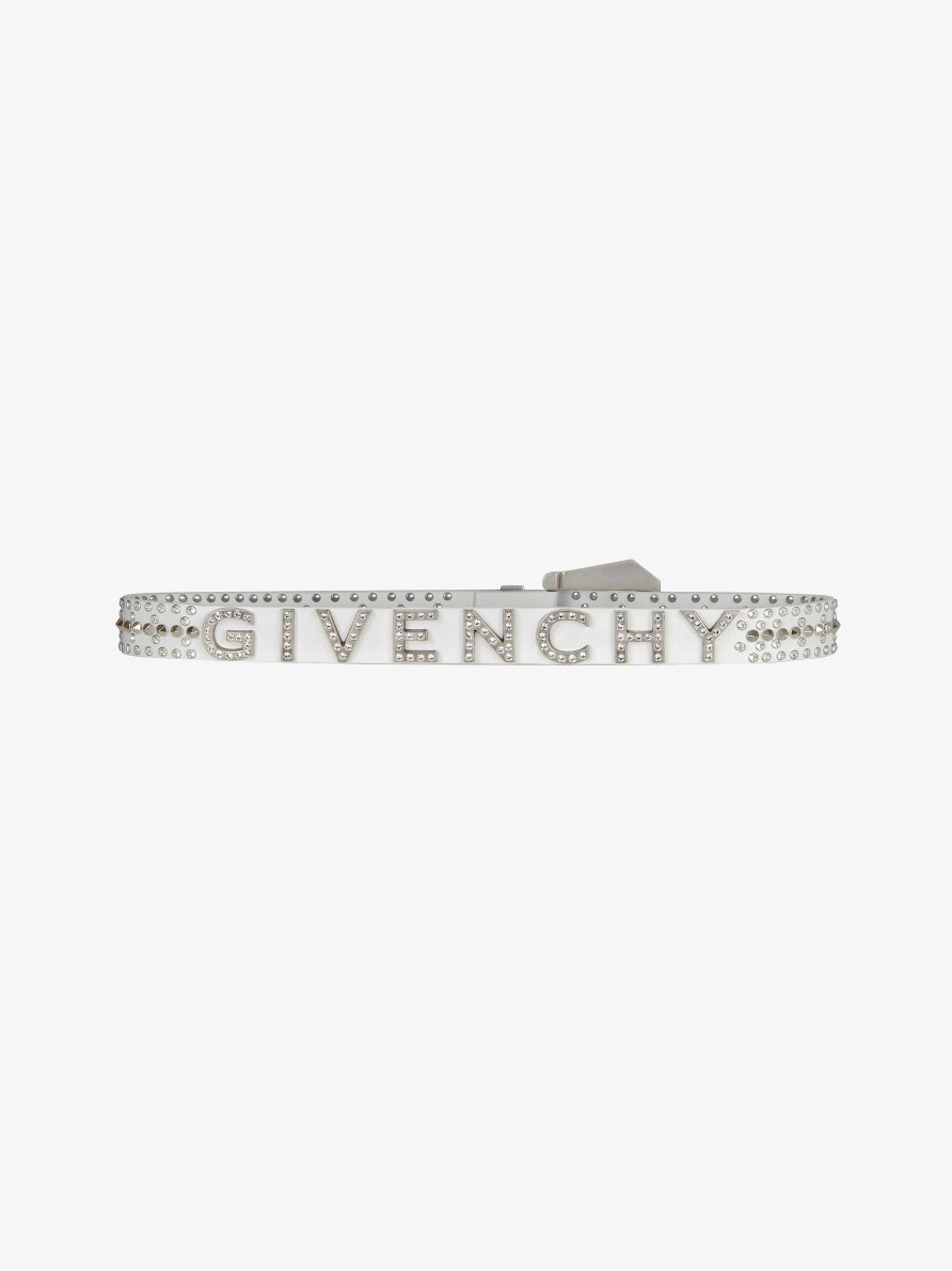 Uomini Givenchy Cinghie | Cintura In Pelle Con Borchie E Cristalli Bianco