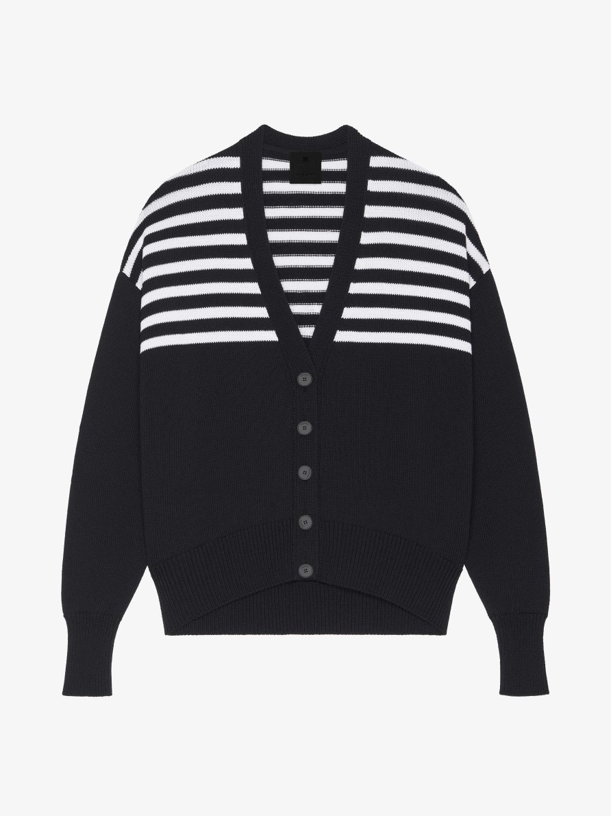 Donne Givenchy Maglieria | Cardigan 4G In Cotone Con Righe Nero