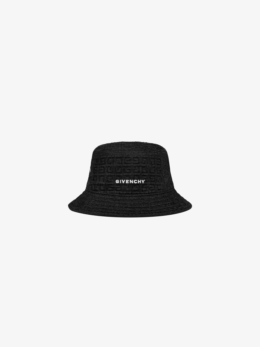 Uomini Givenchy Berretti E Berretti | Cappello Da Pescatore Givenchy In Denim 4G Nero