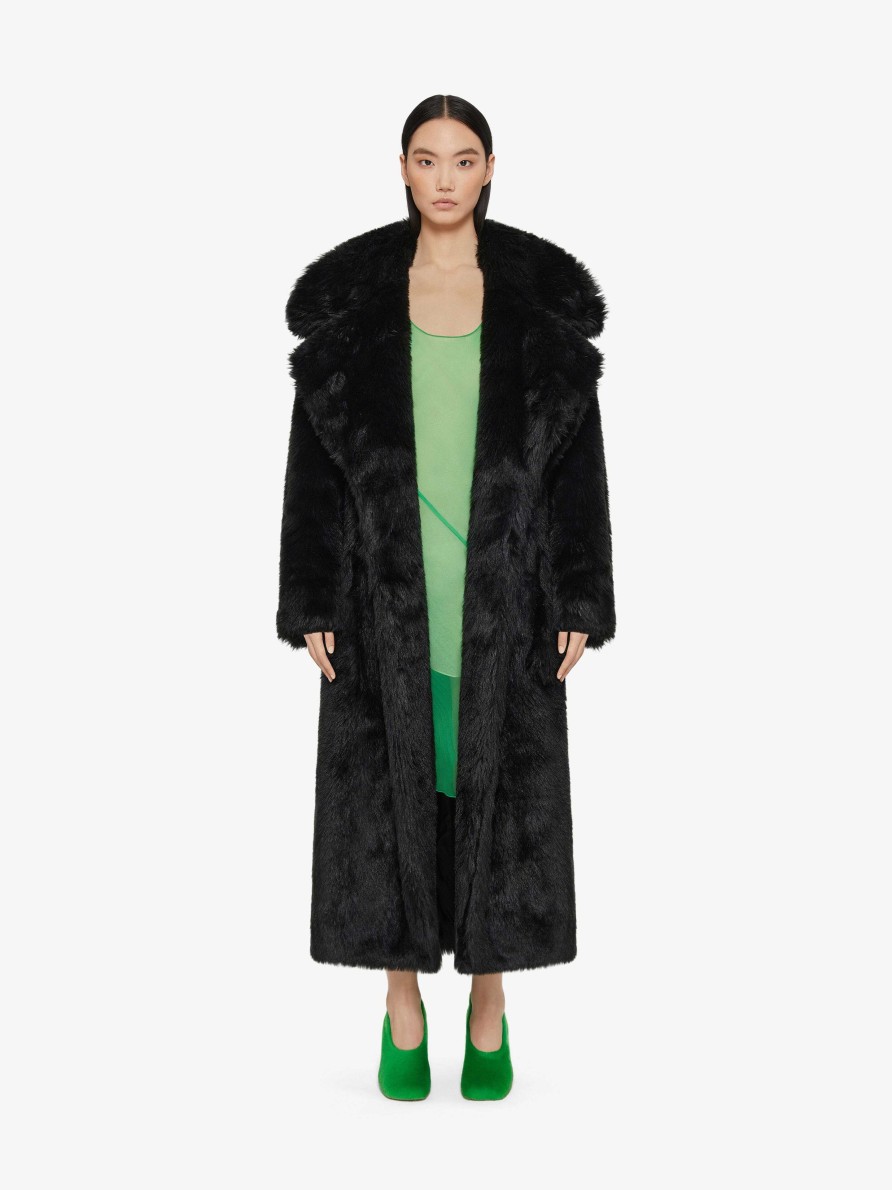 Donne Givenchy Giacche E Cappotti | Cappotto Doppiopetto In Eco Pelliccia Nero