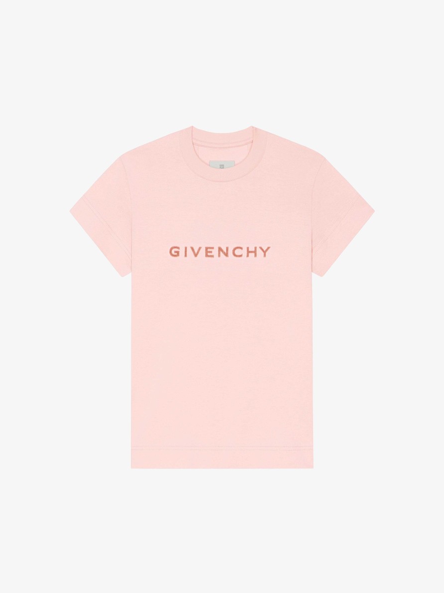 Donne Givenchy Magliette | T-Shirt Givenchy 4G In Cotone Rosa Cipria