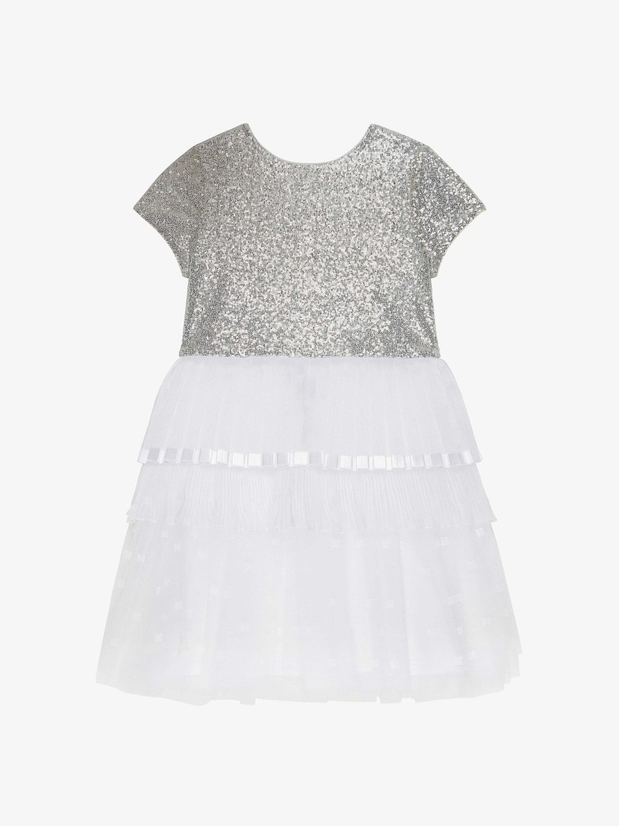 Donne Givenchy Ragazza (Da 4 A 12 Anni) | Abito In Tulle E Paillettes Argenteo