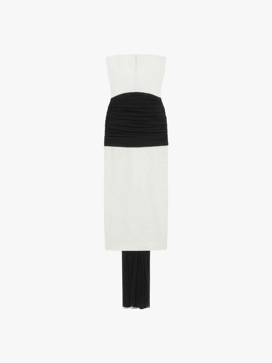 Donne Givenchy Vestiti | Abito Da Sera Drappeggiato Con Bustier In Crepe Con Strascico In Raso E Seta Avorio