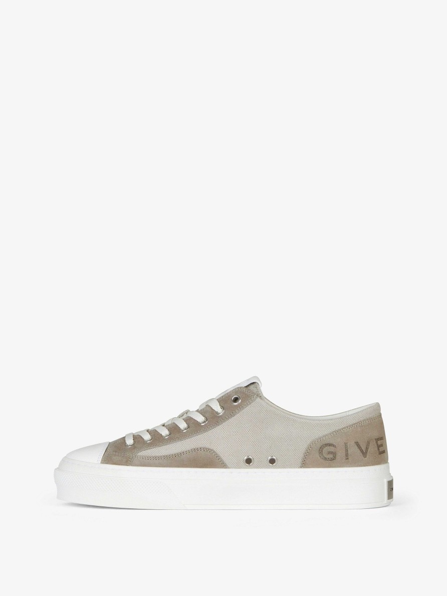 Uomini Givenchy Scarpe Da Ginnastica | Sneakers City Di Givenchy In Tela E Pelle Scamosciata Grigio Medio