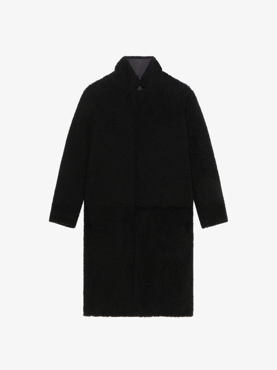 Uomini Givenchy Giacche E Cappotti | Cappotto Lungo Con Fodera In Shearling Nero