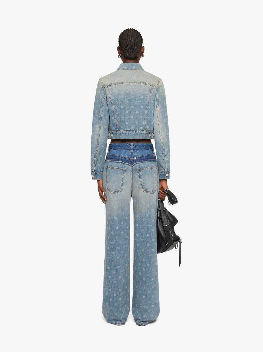 Donne Givenchy Capispalla E Giubbotti | Giacca Cropped In Denim Givenchy 4G Blu Medio