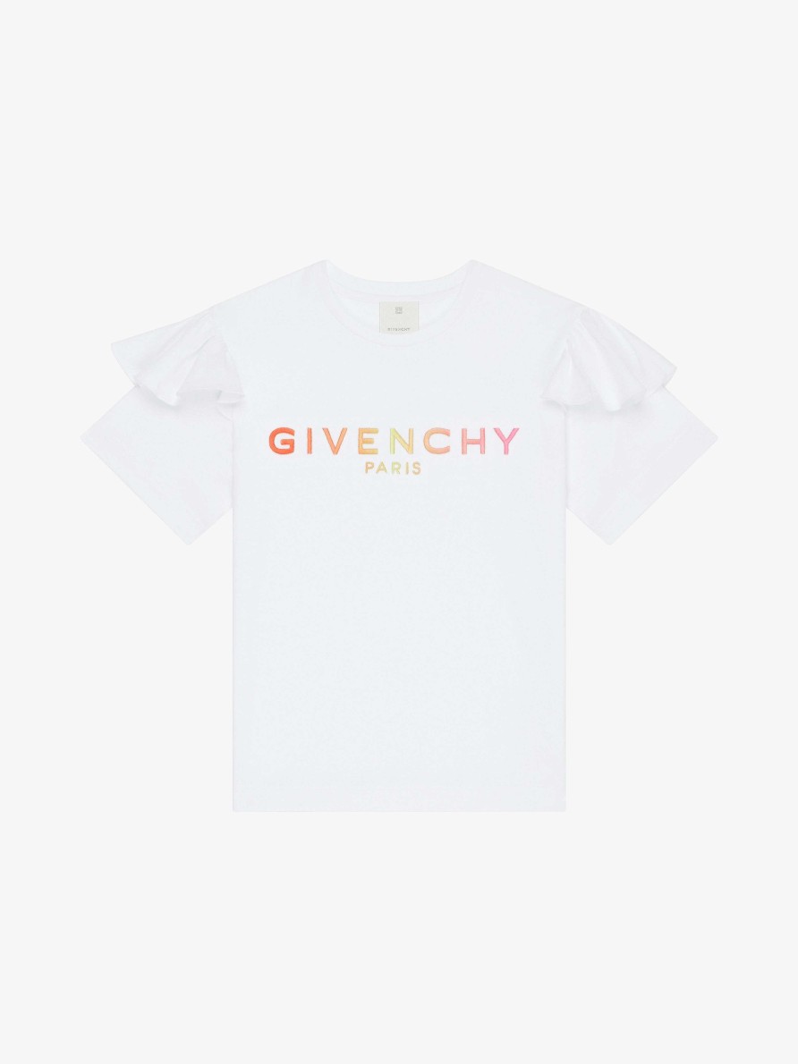 Donne Givenchy Ragazza (Da 4 A 12 Anni) | T-Shirt In Jersey Con Volant Bianco