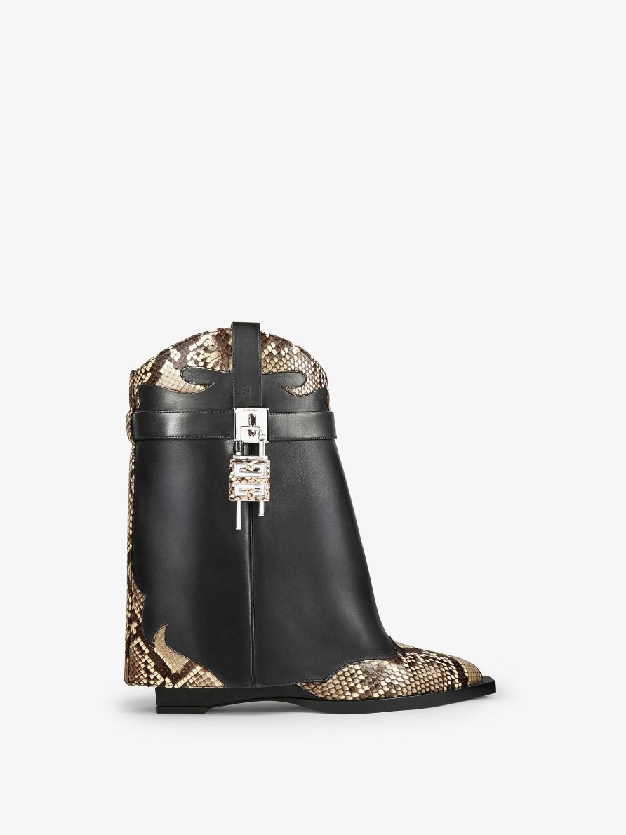 Donne Givenchy Stivali E Stivaletti | Stivaletti Cowboy Shark Lock In Pelle E Pitone Nero/Beige