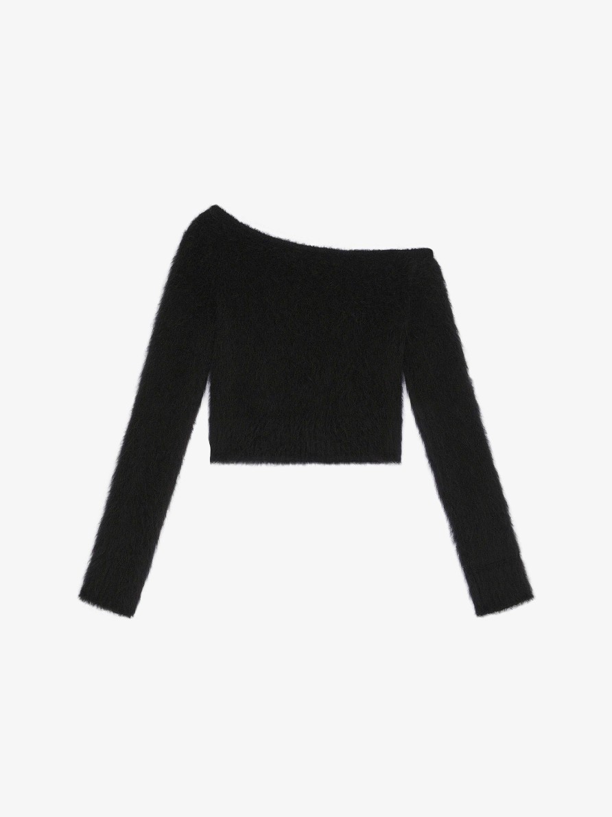 Donne Givenchy Maglieria | Maglione Cropped Asimmetrico In Lana Di Alpaca Nero