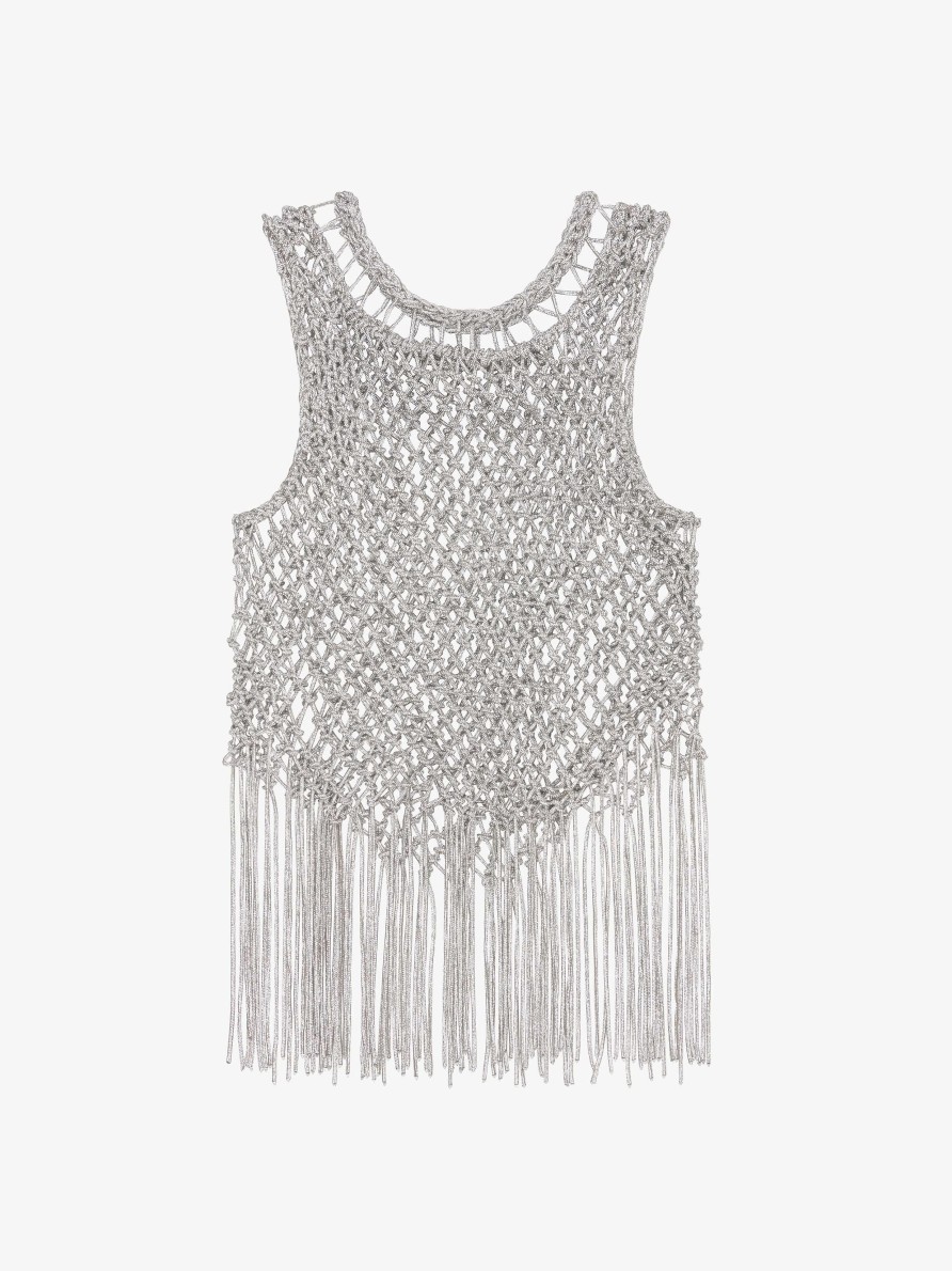 Donne Givenchy Top E Camicie | Top In Macrame Con Strass Ricamati Argenteo