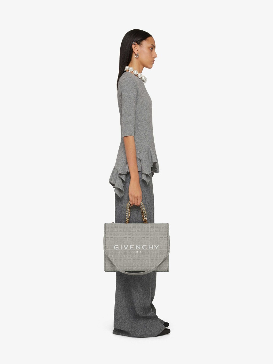 Donne Givenchy Borsa G | Borsa Shopping G-Tote Media In Tela Ricamata 4G Grigio Pietra