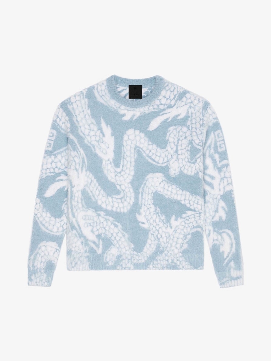 Donne Givenchy Maglieria | Maglia In Mohair Con Jacquard Drago Blu Bianco