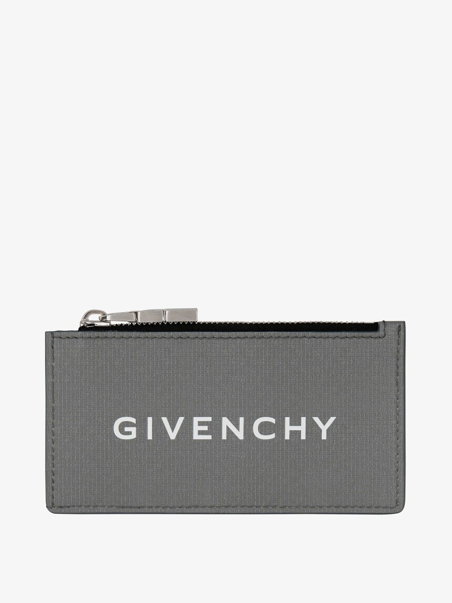 Uomini Givenchy Piccola Pelletteria | Porta Carte Con Zip Di Givenchy In Pelle 4G Grigio Quarzo