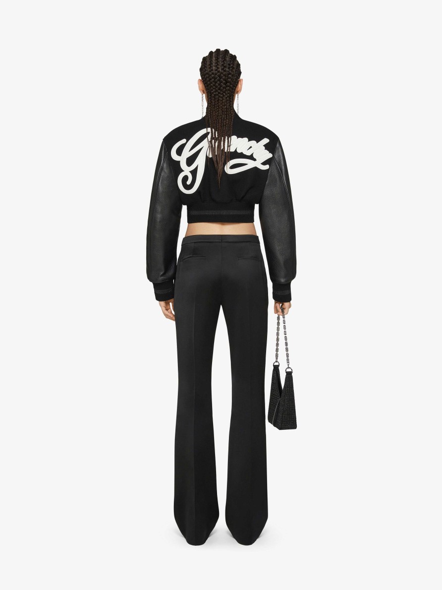 Donne Givenchy Capispalla E Giubbotti | Giacca College Cropped Di Givenchy College In Lana E Pelle Nero Bianco