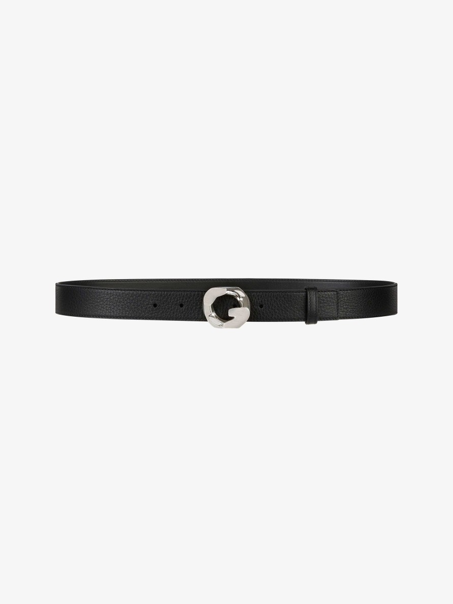 Uomini Givenchy Cinghie | Cintura In Pelle Granata Con Fibbia G-Chain Nero