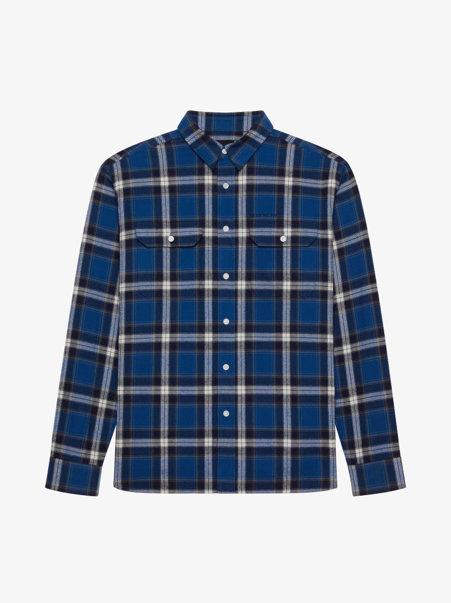 Uomini Givenchy Camicie | Camicia A Quadri In Cotone Blu