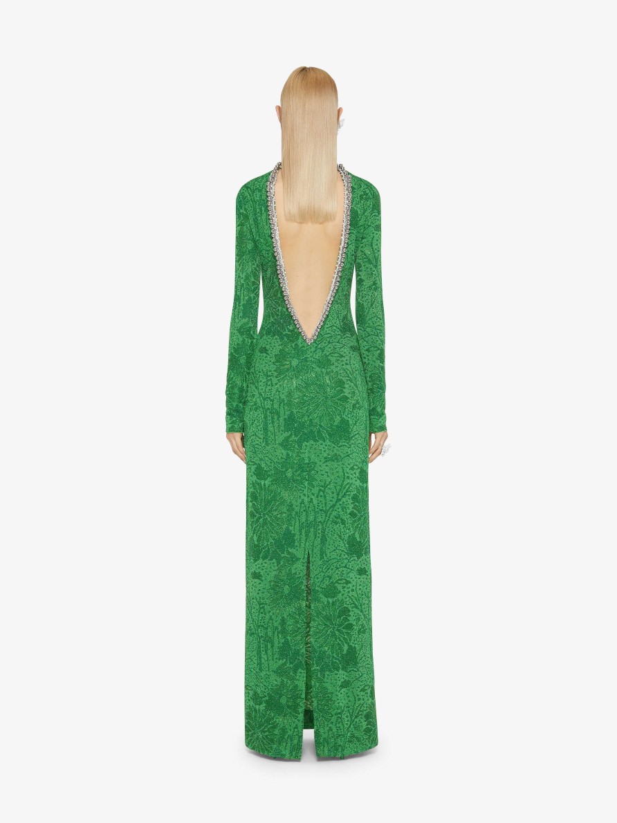 Donne Givenchy Vestiti | Abito In Lurex Con Jacquard Floreale Assenzio Verde