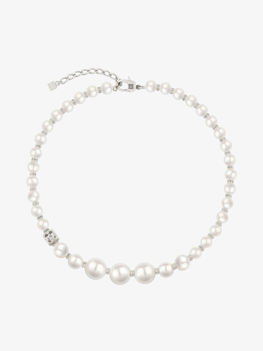 Donne Givenchy Gioielleria | Collana Di Perle In Metallo Con Cristalli Bianco/Argento