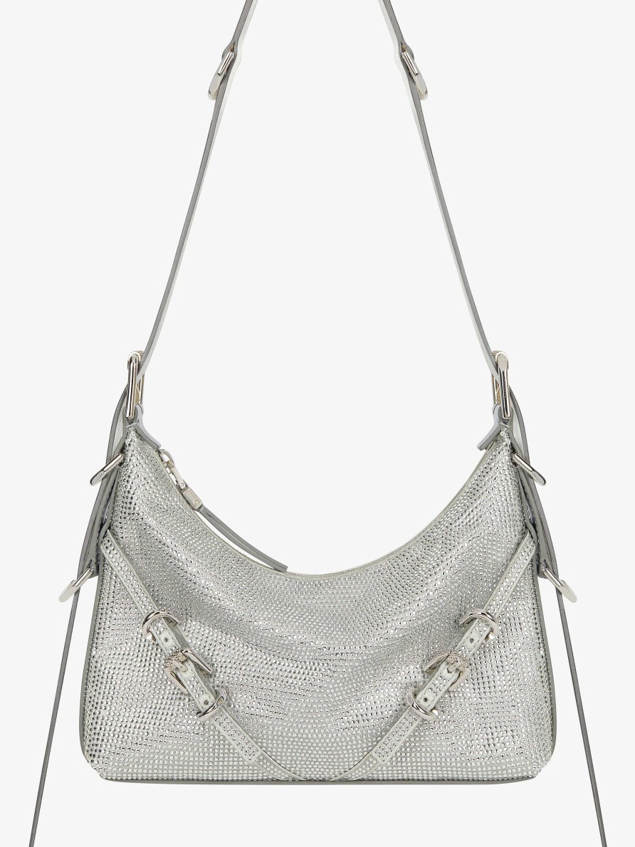 Donne Givenchy Voi | Borsa Mini Voyou In Raso Con Strass E Pelle Grigio Argentato