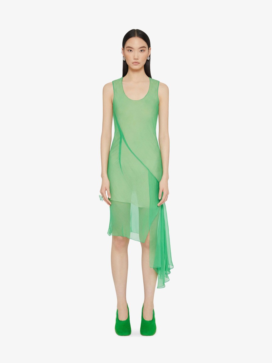 Donne Givenchy Vestiti | Abito In Seta Con Rouches Sul Fianco Assenzio Verde