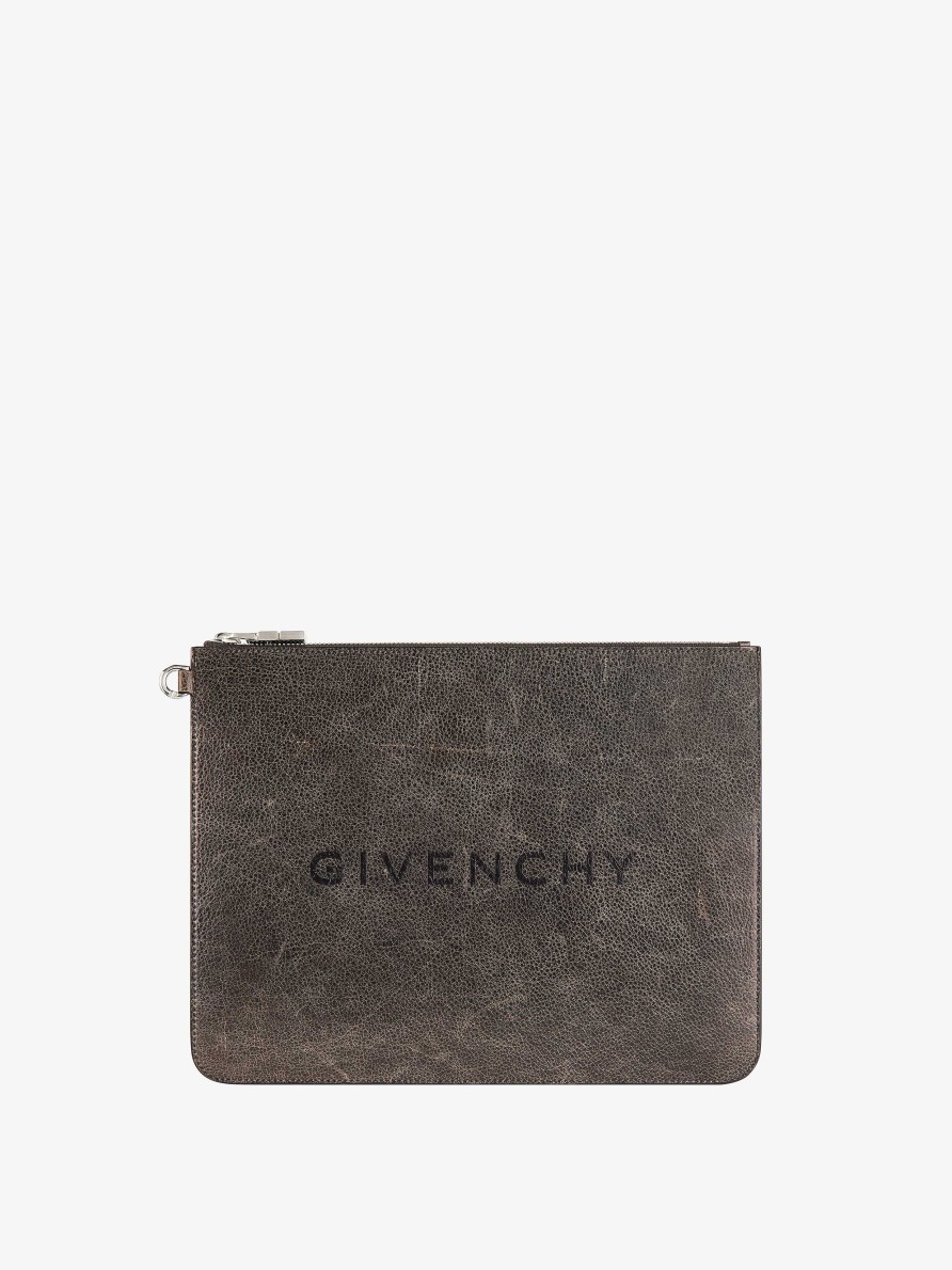 Uomini Givenchy Piccola Pelletteria | Pochette Givenchy Grande In Pelle Craquele Nero/Grigio