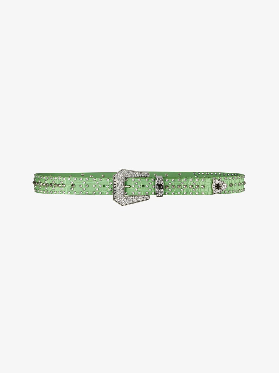 Uomini Givenchy Cinghie | Cintura In Pelle Con Borchie E Cristalli Menta Verde