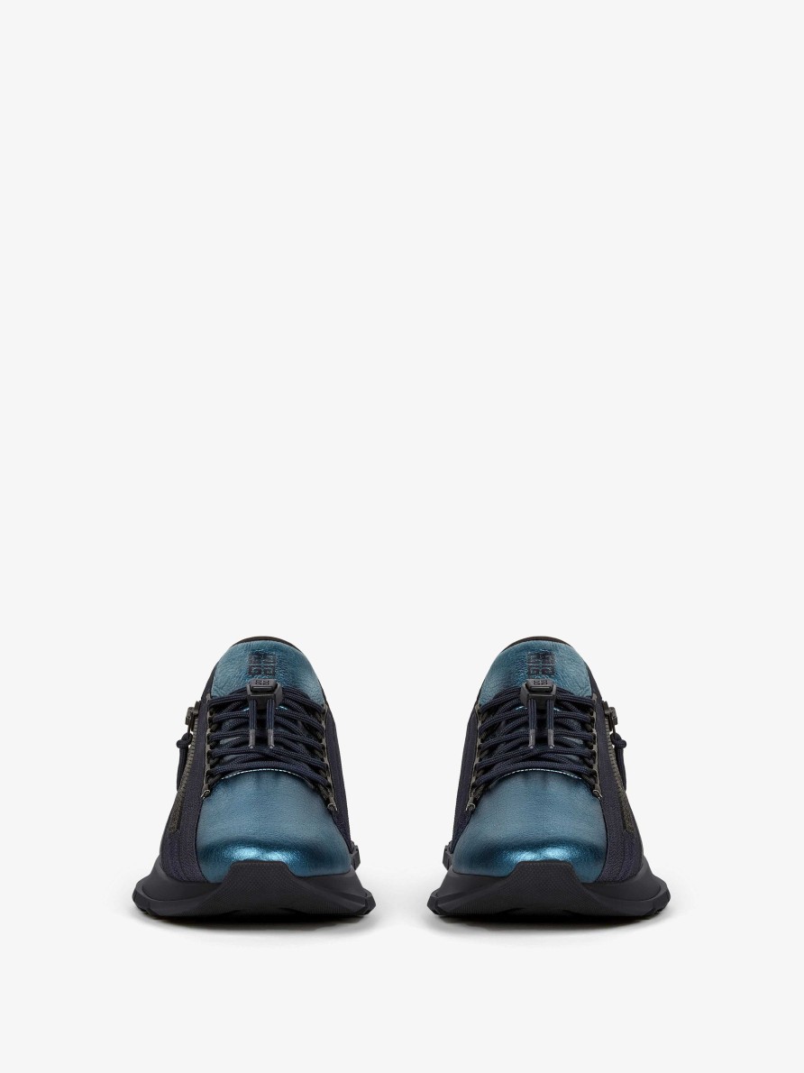 Uomini Givenchy Scarpe Da Ginnastica | Sneakers Spectre Runner In Pelle Laminata Con Zip Blu/Argento