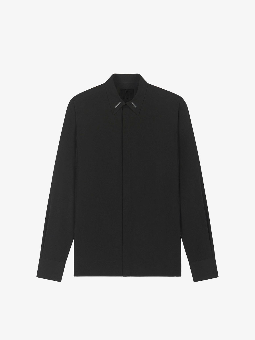 Uomini Givenchy Camicie | Camicia In Popeline Con Dettagli Colletto Nero