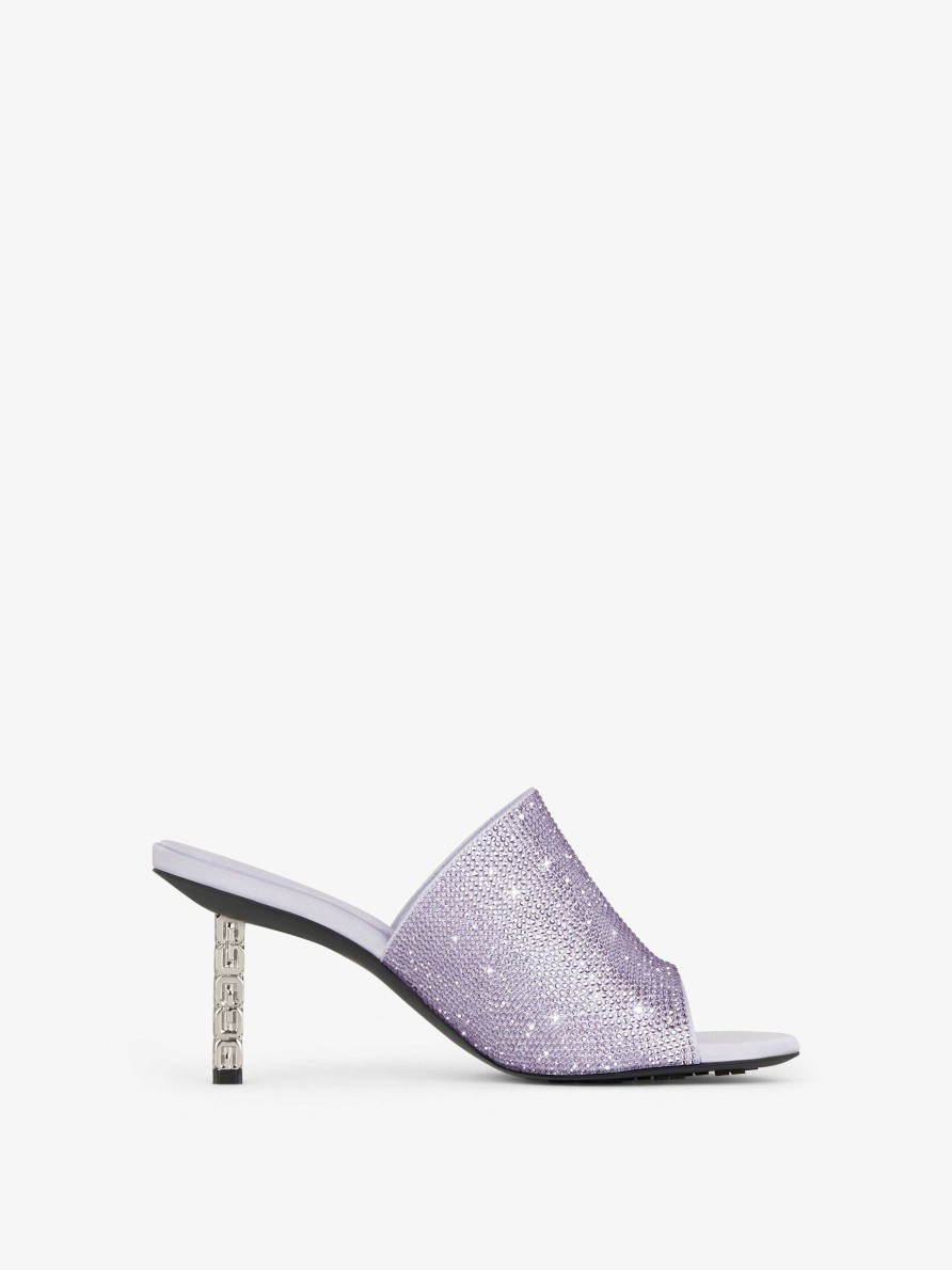 Donne Givenchy Tacchi | Mules G Cube In Raso Con Strass Lavanda