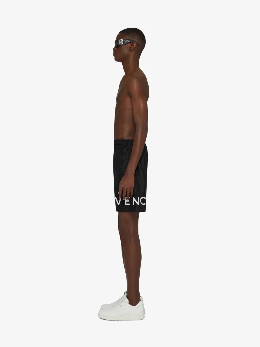 Uomini Givenchy Pantaloncini | Pantaloncini Da Bagno Lunghi Givenchy 4G Nero Bianco