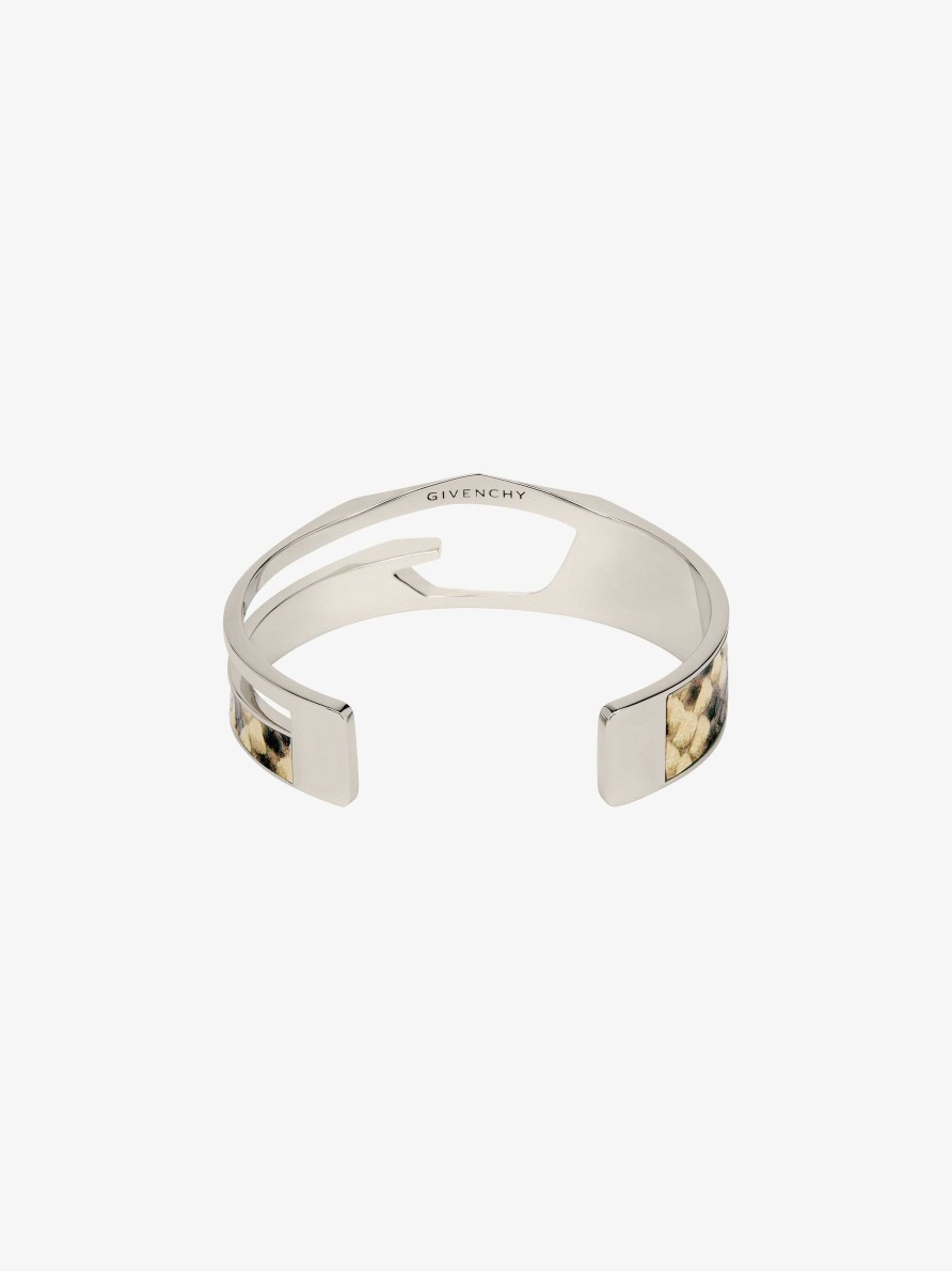 Uomini Givenchy Gioielleria | Bracciale Taglio Giv In Metallo E Pelle Marrone/Argento