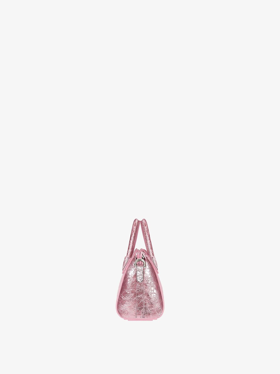 Donne Givenchy Antigona | Borsa Micro Antigona In Pelle Laminata Rosa Seta