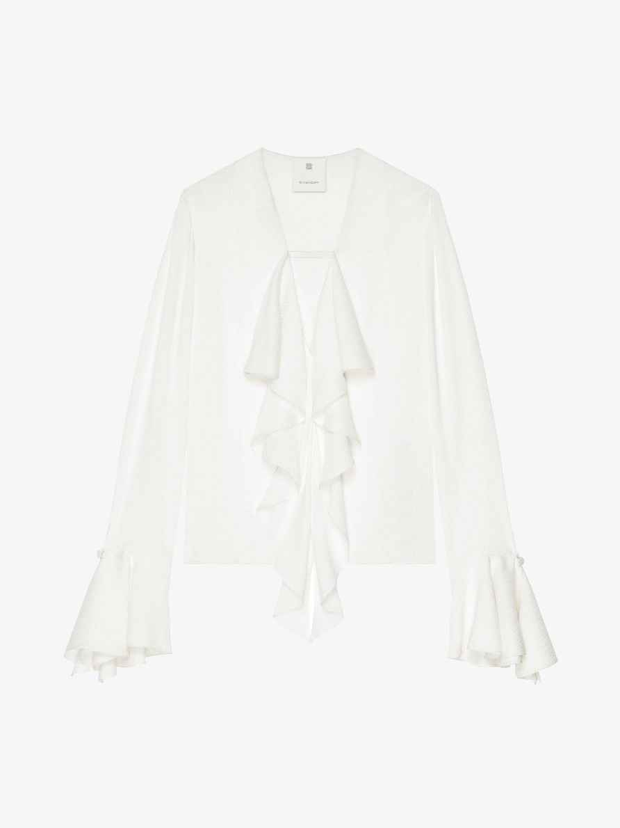 Donne Givenchy Top E Camicie | Blusa In Seta 4G Con Volant Bianco