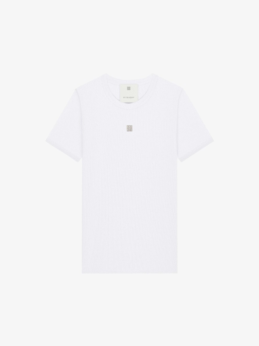 Donne Givenchy Magliette | T-Shirt Slim Fit In Cotone Con Logo 4G Bianco