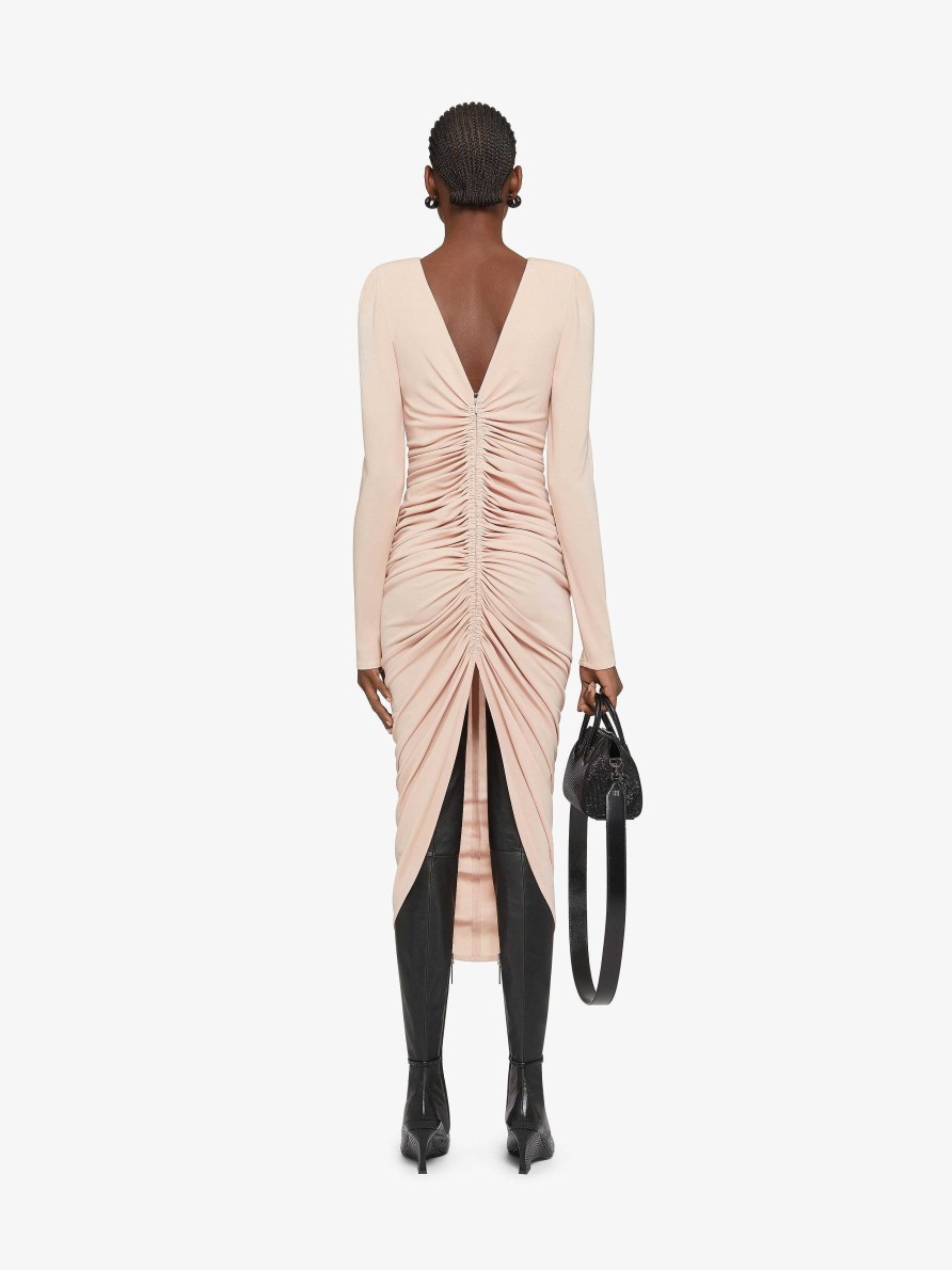 Donne Givenchy Vestiti | Abito Con Ruches In Crepe Rosa Cipria