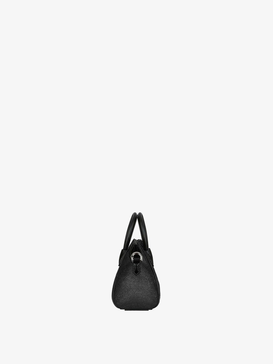 Donne Givenchy Antigona | Borsa Micro Antigona In Raso Con Strass Nero